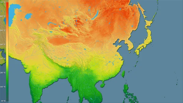 Gemiddelde Jaarlijkse Temperatuurvariatie Binnen China Stereografische Projectie Met Legende Ruwe — Stockfoto