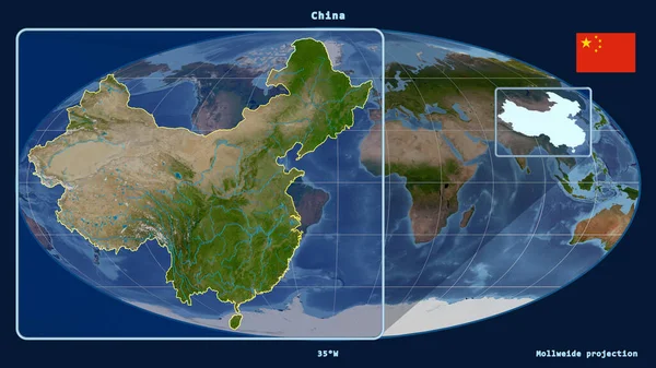 Огляду Китай Бачимо Лінії Перспективи Глобальній Карті Проекції Мольвейде Форма — стокове фото