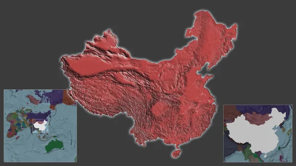 Крупный План Китая Расположение Регионе Центре Крупномасштабной Карты Мира Цветная — стоковое фото