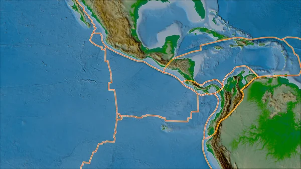 Placche Tettoniche Confinano Con Mappa Fisica Delle Aree Adiacenti All — Foto Stock