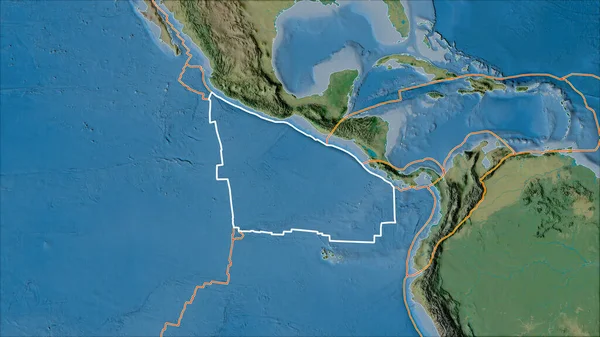 Placa Tectónica Delineada Cocos Bordes Placas Adyacentes Mapa Topográfico Proyección —  Fotos de Stock