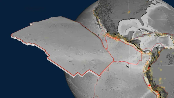 地球に対して押し出され 提示されたココス テクトニック プレート グレースケールの標高マップ 3Dレンダリング — ストック写真