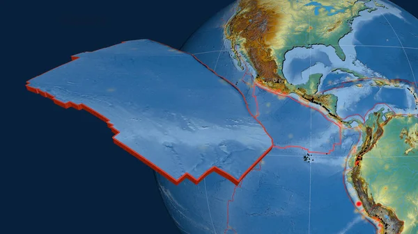 Piastra Tettonica Cocos Estruso Presentato Contro Globo Mappa Topografica Rilievo — Foto Stock