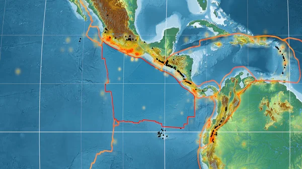 Cocos Tektoniska Platta Skisseras Den Globala Topografiska Reliefkartan Kavrayskiy Projektionen — Stockfoto