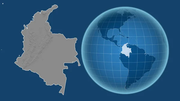 Kolumbien Globus Mit Der Form Des Landes Gegen Gezoomte Landkarte — Stockfoto