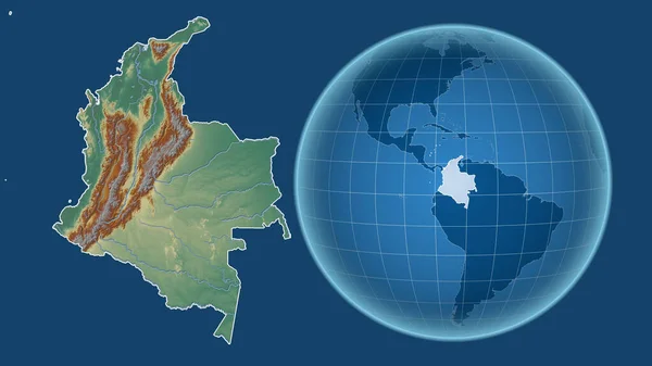 Kolumbien Globus Mit Der Form Des Landes Gegen Gezoomte Landkarte — Stockfoto