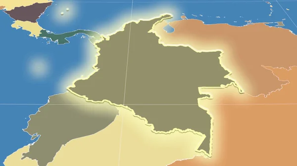 Colômbia Seu Bairro Perspectiva Oblíqua Distante Forma Brilhou Mapa Cores — Fotografia de Stock