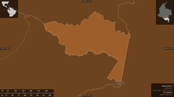 Амазонас Комиссар Колумбии Твердые Пятна Озерами Реками Форма Представленная Территории — стоковое фото