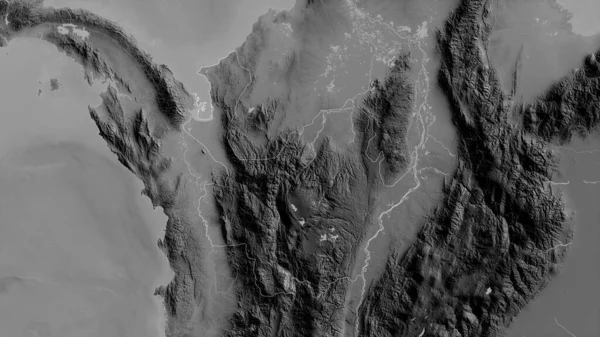 Antioquia Departamento Colombia Mapa Escala Grises Con Lagos Ríos Forma —  Fotos de Stock