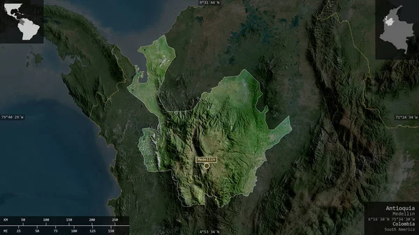 Antioquia Departamento Colombia Imágenes Satélite Forma Presentada Contra Área País —  Fotos de Stock