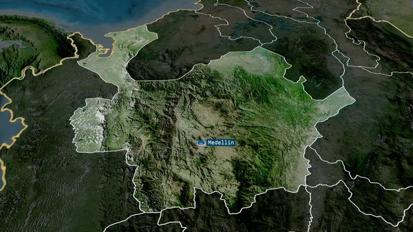 Antioquia Departamento Colombia Ampliado Destacado Con Capital Imágenes Satélite Renderizado — Foto de Stock