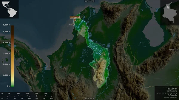 Болівар Департамент Колумбії Кольорові Шейдерні Дані Озерами Річками Форма Представлена — стокове фото