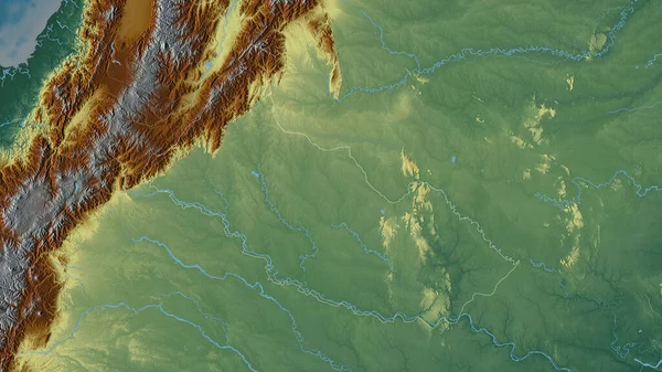 Caqueta Intendancy Colombia Colored Relief Lakes Rivers Shape Outlined Its — Stock Photo, Image