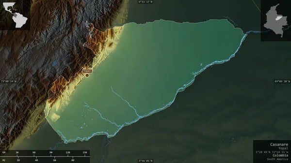 Casanare Intendencia Colombia Relieve Colores Con Lagos Ríos Forma Presentada — Foto de Stock