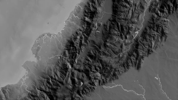 Cauca Departement Von Kolumbien Graustufige Karte Mit Seen Und Flüssen — Stockfoto