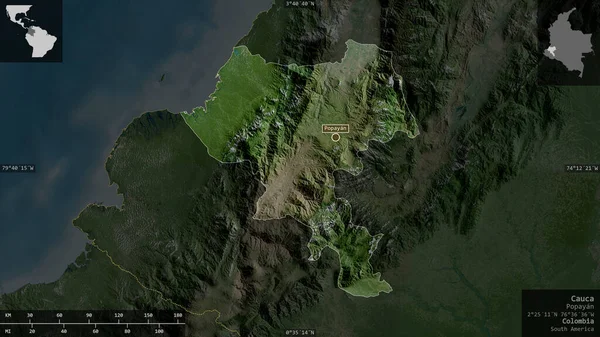 Cauca Département Colombie Imagerie Satellite Forme Présentée Contre Zone Pays — Photo