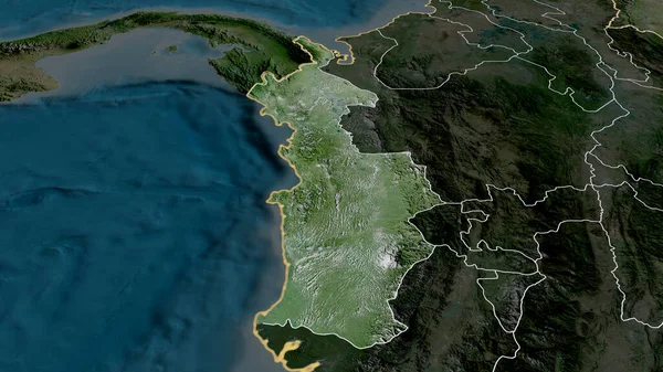 Choco Τμήμα Της Κολομβίας Μεγεθύνεται Και Τονίζεται Δορυφορικές Εικόνες Απόδοση — Φωτογραφία Αρχείου