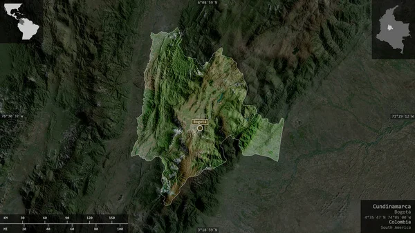 Кундинамарка Департамент Колумбии Спутниковые Снимки Форма Представленная Территории Страны Информативными — стоковое фото