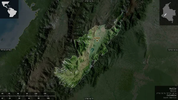 Huila Departamento Colombia Imágenes Satélite Forma Presentada Contra Área País — Foto de Stock