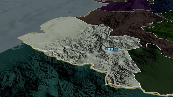 Narino Departamento Colombia Zoomed Destacó Con Capital Mapa Coloreado Tocado — Foto de Stock