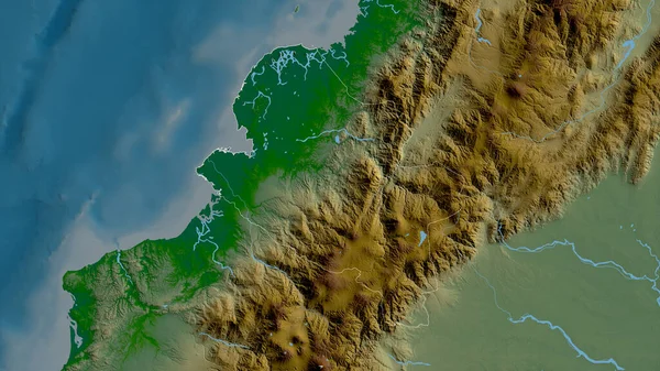 纳里诺 哥伦比亚省湖泊和河流的彩色阴影数据 形状与它的国家相对应 3D渲染 — 图库照片