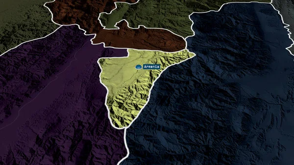 Quíndio Departamento Colômbia Ampliou Destacou Com Capital Mapa Colorido Esburacado — Fotografia de Stock
