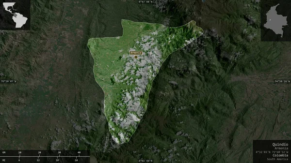 Quindio Département Colombie Imagerie Satellite Forme Présentée Contre Zone Pays — Photo