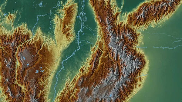 Santander Department Colombia Colored Relief Lakes Rivers Shape Outlined Its — Stock Photo, Image