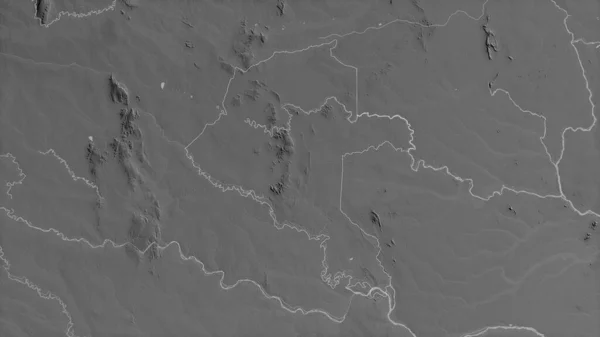 ヴァウプス コロンビアの委員 湖や川とグレースケールの地図 形状は その国の領域に対して概説 3Dレンダリング — ストック写真