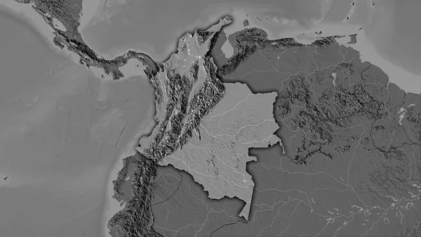 Colombia Area Bilevel Elevation Map Stereographic Projection Raw Composition Raster — Stock Photo, Image