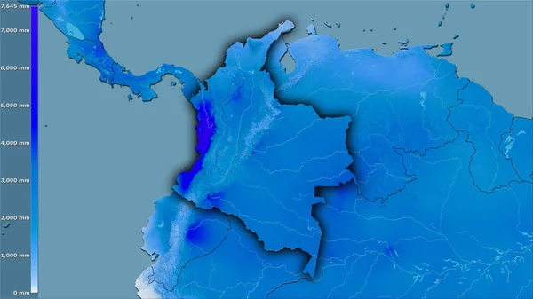 Précipitations Annuelles Dans Région Colombienne Dans Projection Stéréographique Avec Légende — Photo