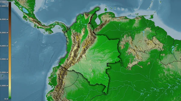 Fizyczna Mapa Obszaru Kolumbii Projekcji Stereograficznej Legendą Surowa Kompozycja Warstw — Zdjęcie stockowe
