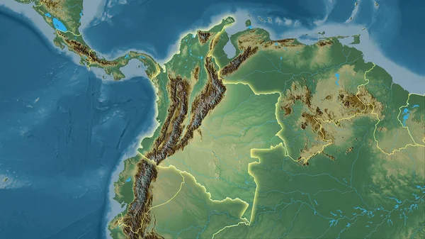 Kolumbijská Oblast Topografické Reliéfní Mapě Stereografické Projekci Hrubé Složení Rastrových — Stock fotografie