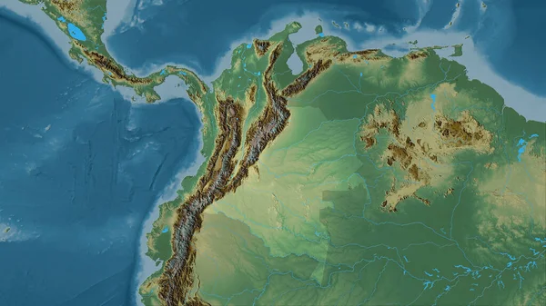 Colombia Area Sulla Mappa Topografica Rilievo Nella Proiezione Stereografica Composizione — Foto Stock