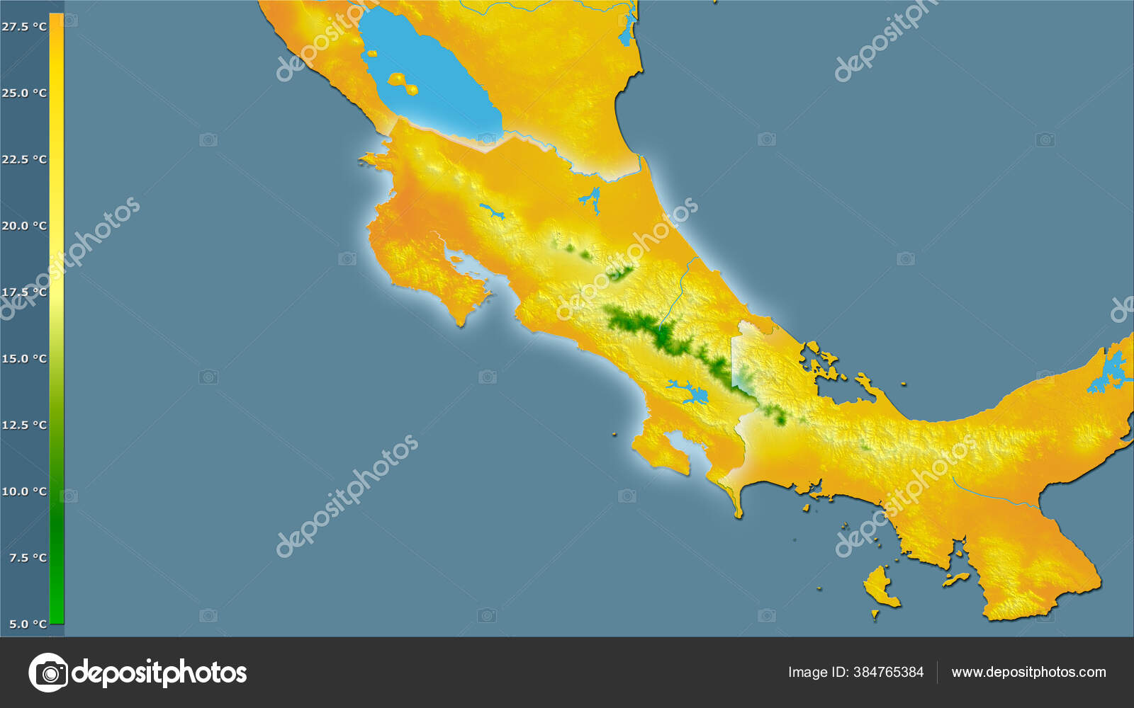Mean Temperature Warmest Quarter Costa Rica Area Stereographic Projection Legend Stock Photo by