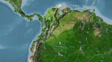 Uydu C haritasında stereografik projeksiyondaki Kolombiya bölgesi - raster katmanlarının ham bileşimi