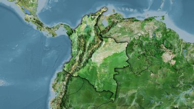 Uydu D haritasında Kolombiya bölgesi stereografik projeksiyonda - koyu parlak çizgili raster tabakalarının ham bileşimi