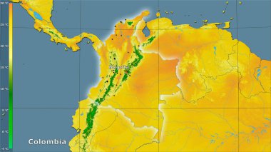 Efsanevi stereografik projeksiyonda Kolombiya bölgesinin en sıcak çeyreğinin ortalama sıcaklığı - ana bileşim
