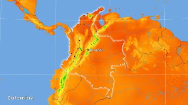 Stereografik projeksiyondaki yıllık sıcaklık haritasında Kolombiya alanı - ana bileşim