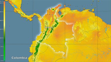 Efsanevi stereografik projeksiyonda Kolombiya bölgesinin en sıcak çeyreğinin ortalama sıcaklığı - ana bileşim