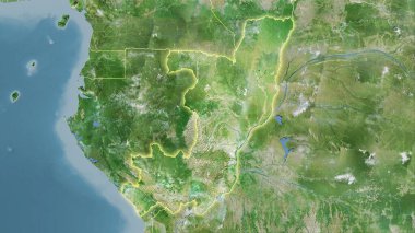 Stereografik projeksiyondaki D uydusundaki Kongo Brazzaville bölgesi - ışık saçan ana hatlı raster tabakalarının ham bileşimi