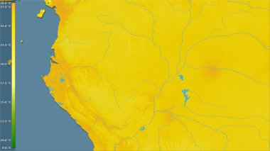 Kongo Brazzaville bölgesinin en sıcak çeyreğinin ortalama sıcaklığı efsanevi stereografik projeksiyon - raster katmanlarının ham bileşimi