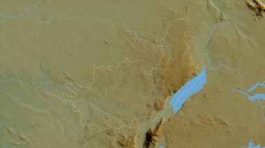 Ituri, Demokratik Kongo Cumhuriyeti eyaleti. Gölleri ve nehirleri olan renkli gölge verileri. Ülke alanına göre şekillendirilmiş. 3B görüntüleme