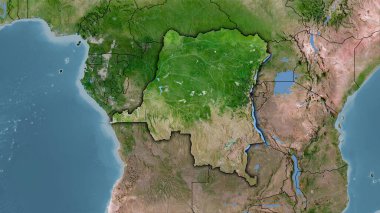 Kongo Kinşasa alanı, stereografik projeksiyondaki C uydusu haritasında - koyu parlak dış hatları olan raster tabakalarının ham bileşimi