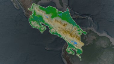 Kosta Rika bölgesi, çevrelerinin karanlık arka planında genişledi ve parladı. Ana fiziksel manzara özellikleri