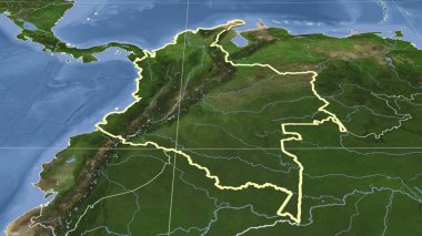 Kolombiya ve mahallesi. Uzak eğimli perspektif - şekil çizilmiş. uydu resimleri