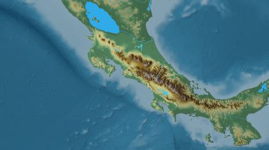 Stereografik projeksiyondaki topografik yardım haritasında Kosta Rika bölgesi - raster katmanlarının ham bileşimi