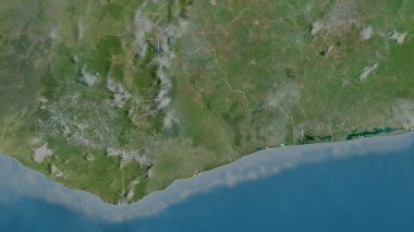 Bas-Sassandra, Cote d 'Ivoire bölgesi. Uydu görüntüleri. Ülke alanına göre şekillendirilmiş. 3B görüntüleme