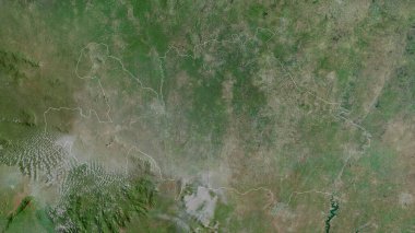 Woroba, Cote d 'Ivoire bölgesi. Uydu görüntüleri. Ülke alanına göre şekillendirilmiş. 3B görüntüleme