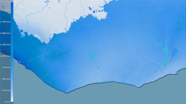 Efsanevi stereografik projeksiyondaki Cote dIvoire bölgesinin en soğuk çeyreğinin yağışı - raster katmanlarının ham bileşimi